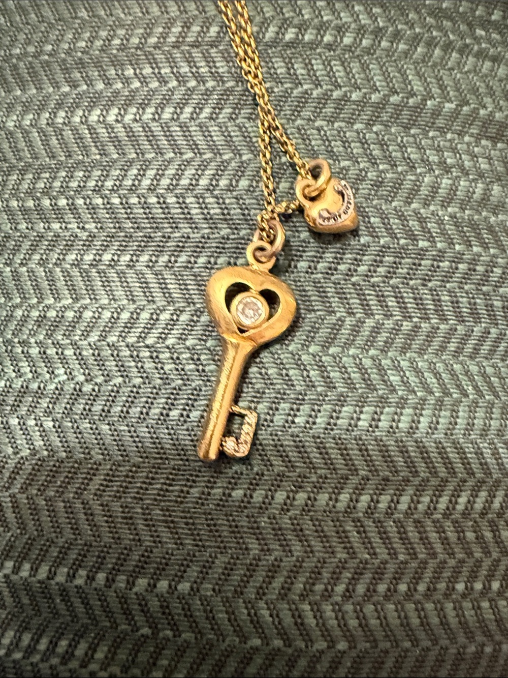 Juicy Couture Gold-Tone Heart Key Pendant Necklace with Crystal